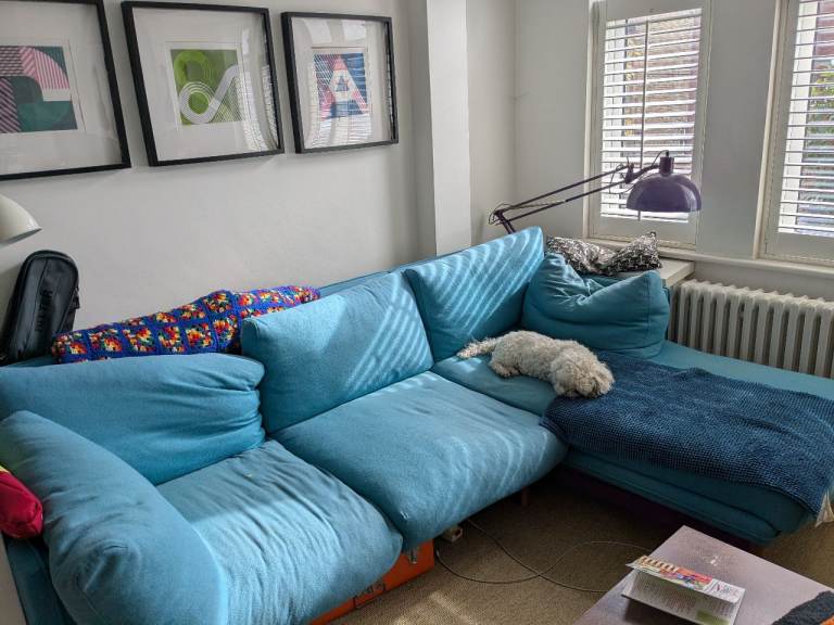 Free Teal Blue Sofa with Chaise Lounge