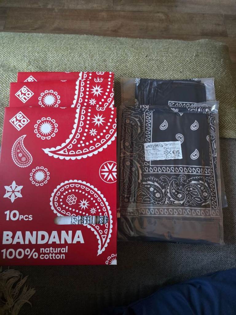 New 100% Cotton Bandanas - 30 white & 30 black