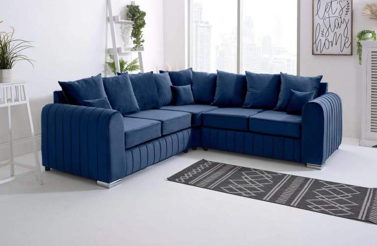 Blue Corner Sofa with Cushions – Brand New