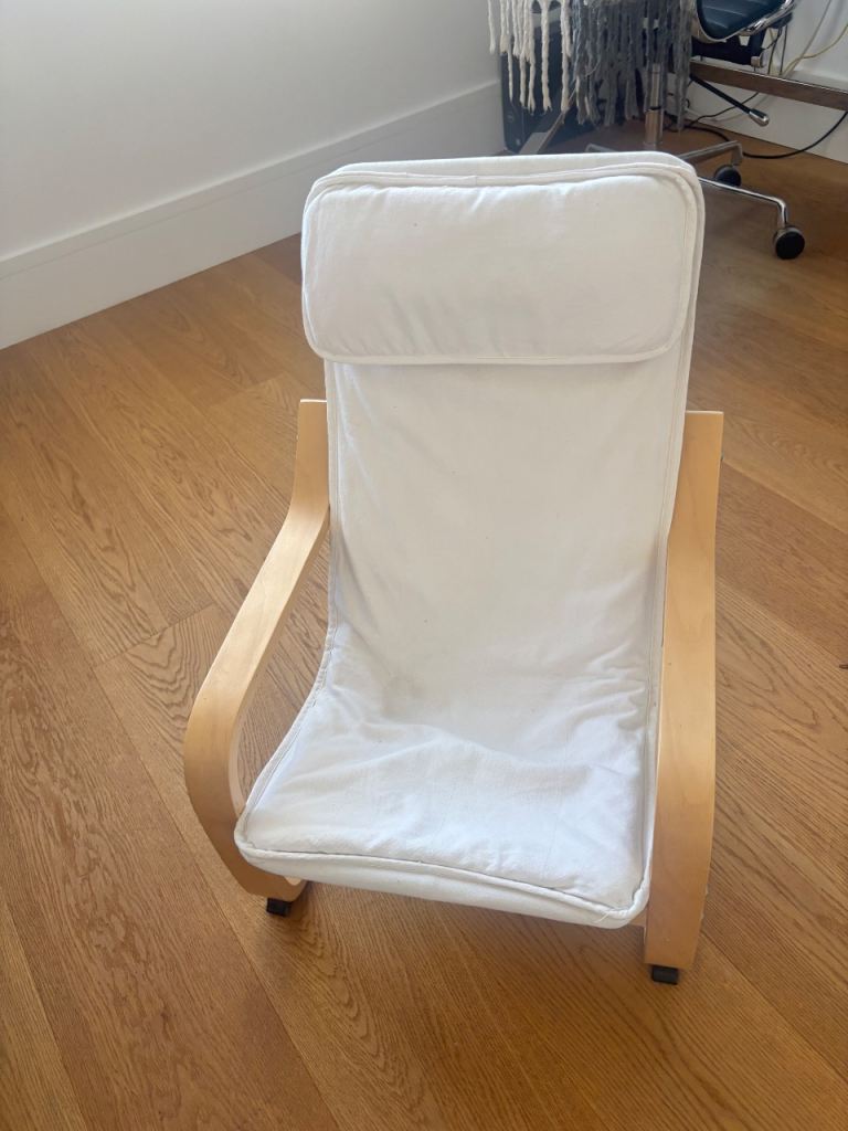 Ikea poang Wooden Frame Chair with White Cushion – Good Condition