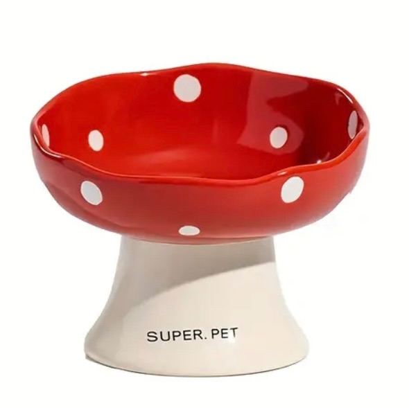 Ceramic Mushroom Cat Elevated Food Bowl