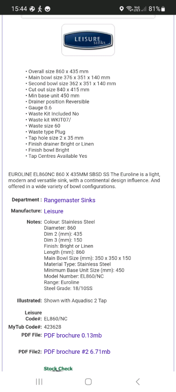 Brand new s/s single bowl sink.