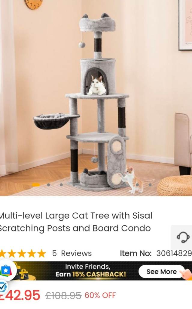 Multi-level Large Cat Tree with Sisal Scratching Posts and Board Condo