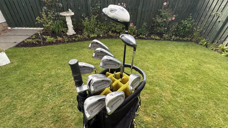 Quality Golf Set - Macgregor Woods and Irons - iCart Aquapel 2 Bag - Putter - Fabulous Condition.