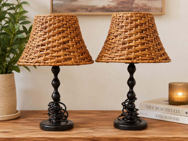 Pair of Rustic Wicker Table Lamps – Working – Boho/Safari Style