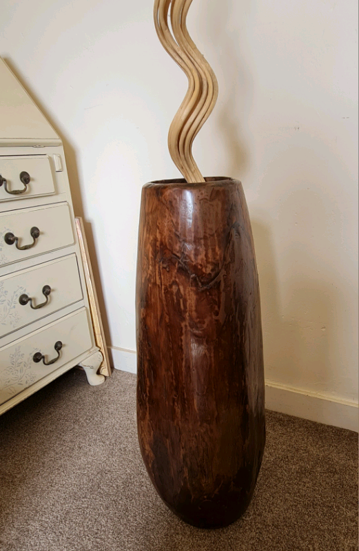 Large Vintage Primitive Hollowed Out Wooden Floor Standing Vase