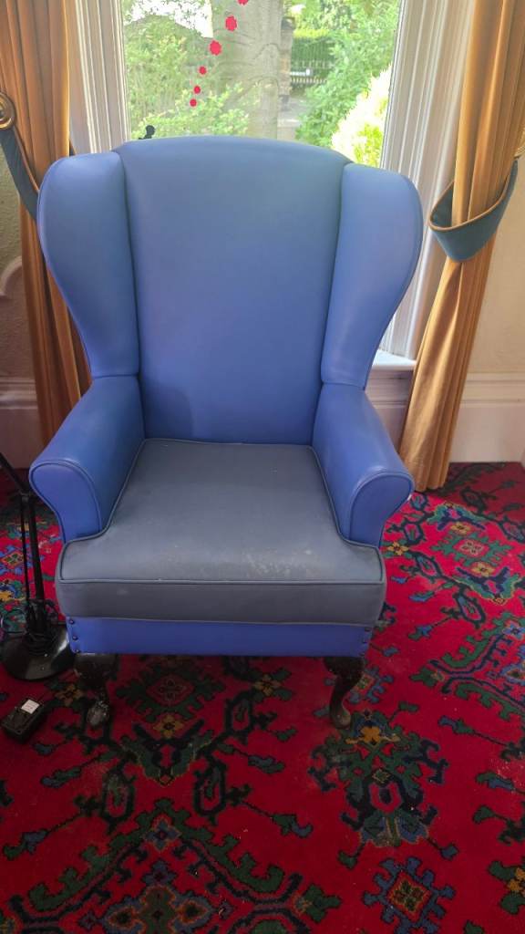 Wingback Armchair – Blue, Good Condition