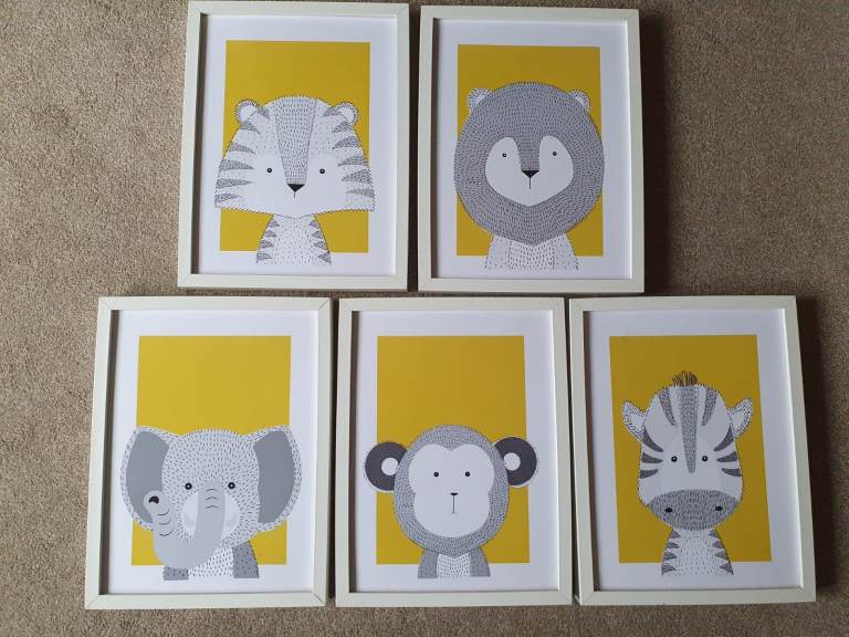 Animal jungle wall art nursery bedroom pictures 