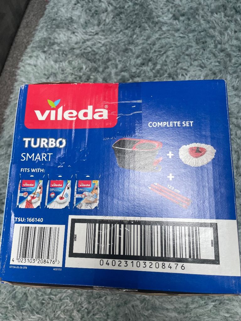Vileda Turbo Smart Spin Mop & Bucket Complete Set with Handle 123 cm