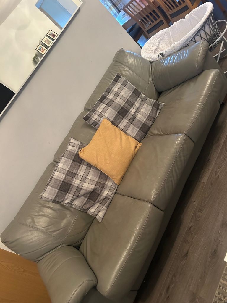 image for Grey leather sofa and arm chair 