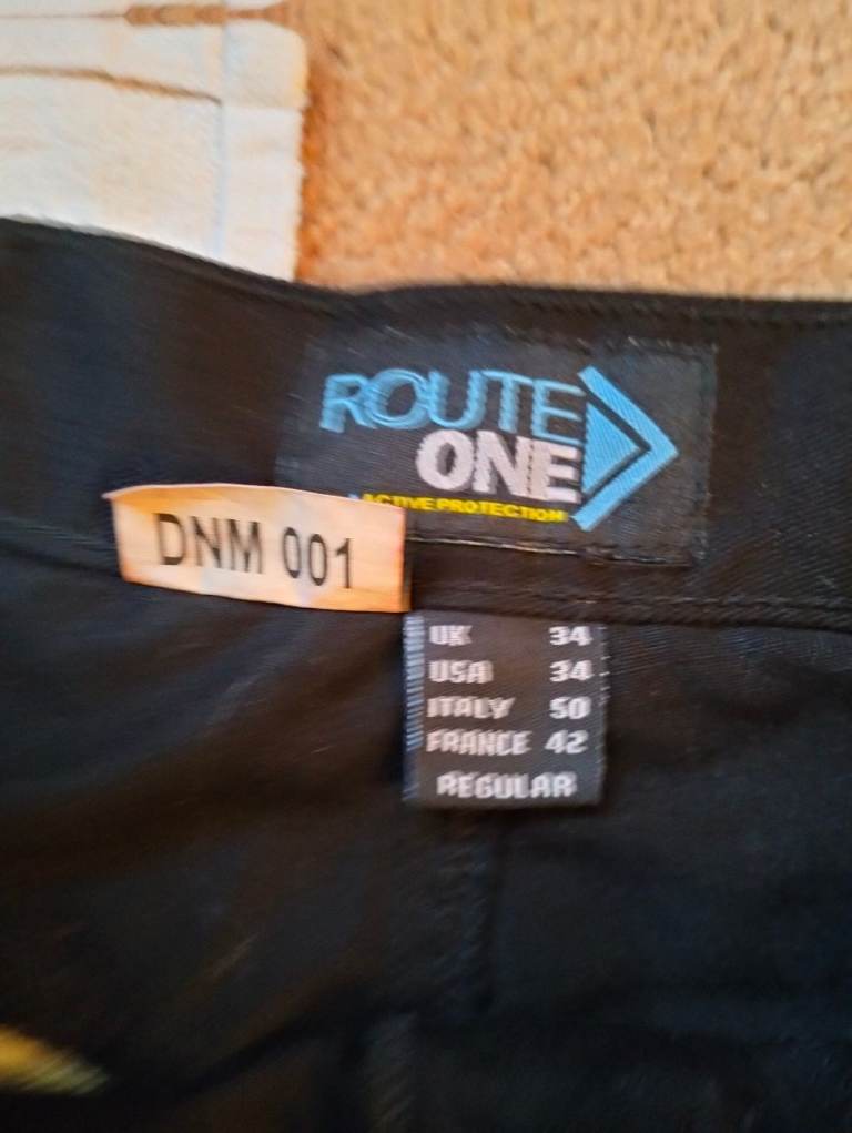 Route One DNM001 Mens Motorcycle Cargo Jeans Armoured Black Kevlar 34" Reg 31" Leg