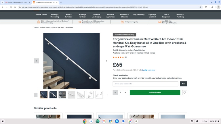 Matt White 2.4 metre Indoor Stair Handrail Kit