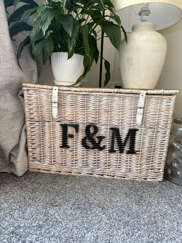 F&M Whitewash Lightweight Wicker Storage Trunk