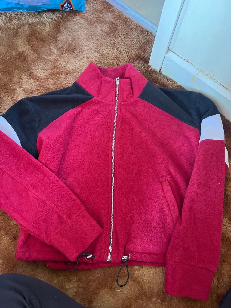 Red and Black Zip-Up Fleece Jacket
