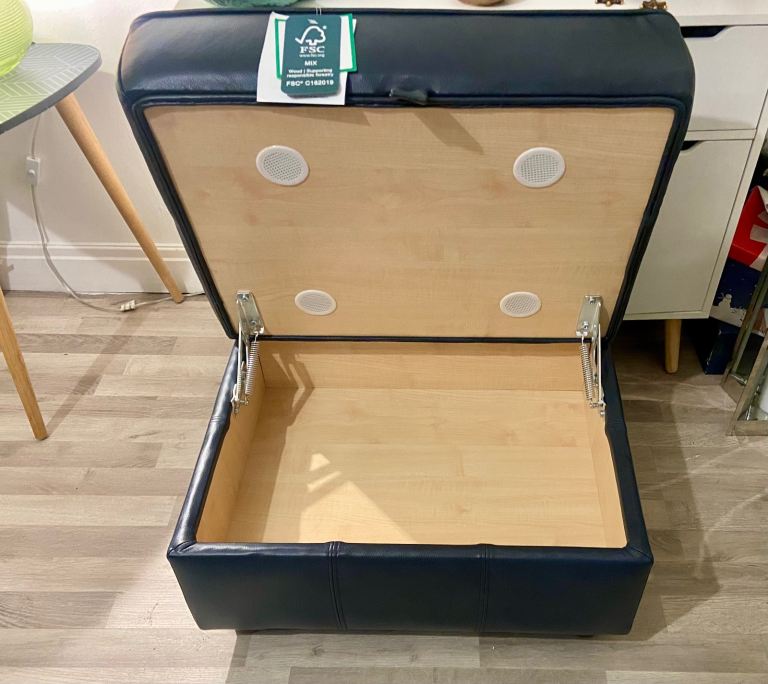 BRAND NEW DFS Zinc Blue Leather Storage Footstool 
