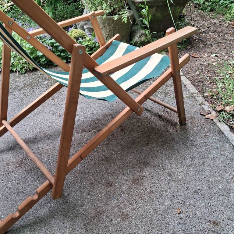 Vintage Green/Cream Deck Chair - V.G.C | in Botley, Hampshire | Gumtree