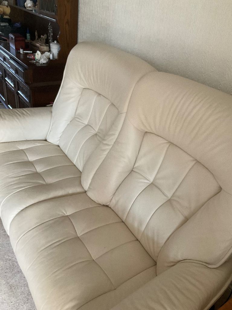 Cream Leather Sofa – Good Condition