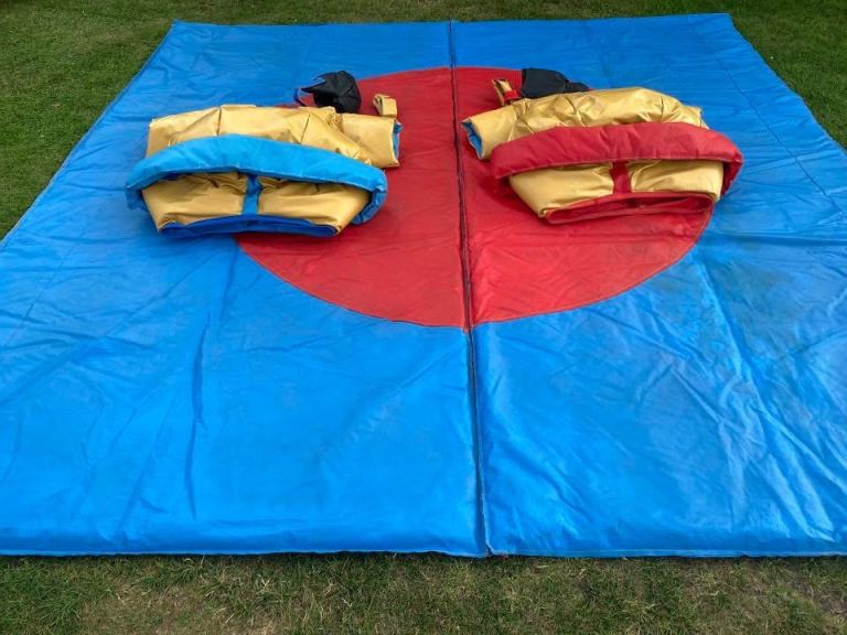Complete Sumo Wrestling Set Up Pair of Adult & Junior Sumo Suits with Mats, surround & blower