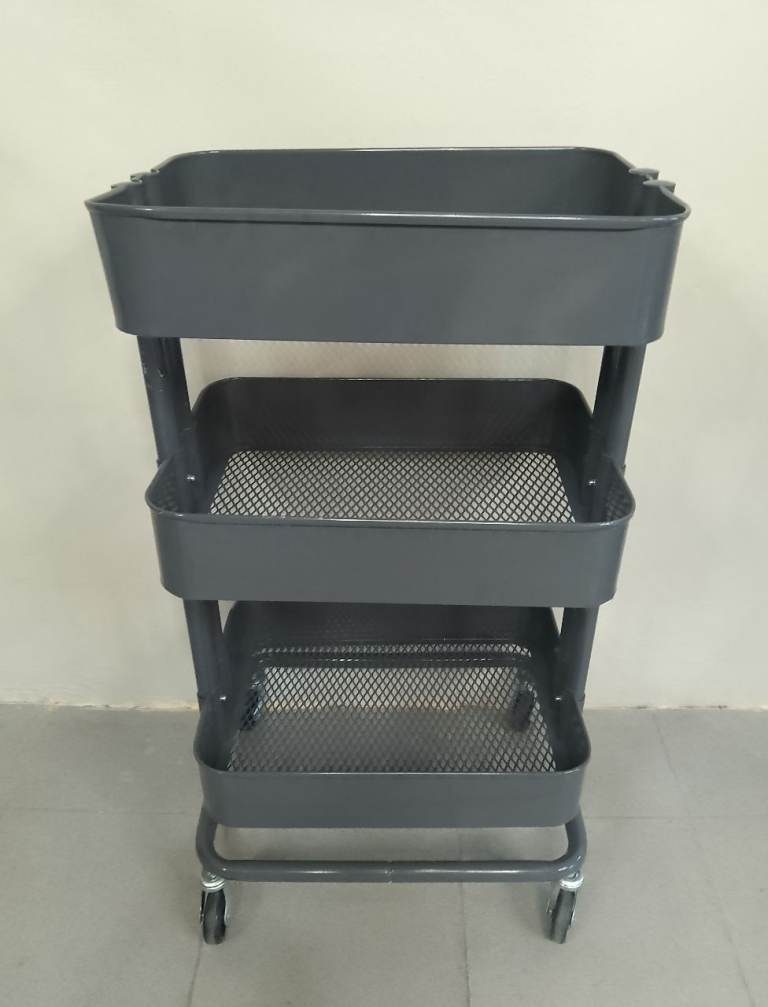 Dark grey storage trolley on wheels