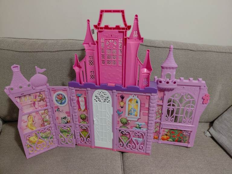 Pink Plastic Toy Castle Playset – Good Condition