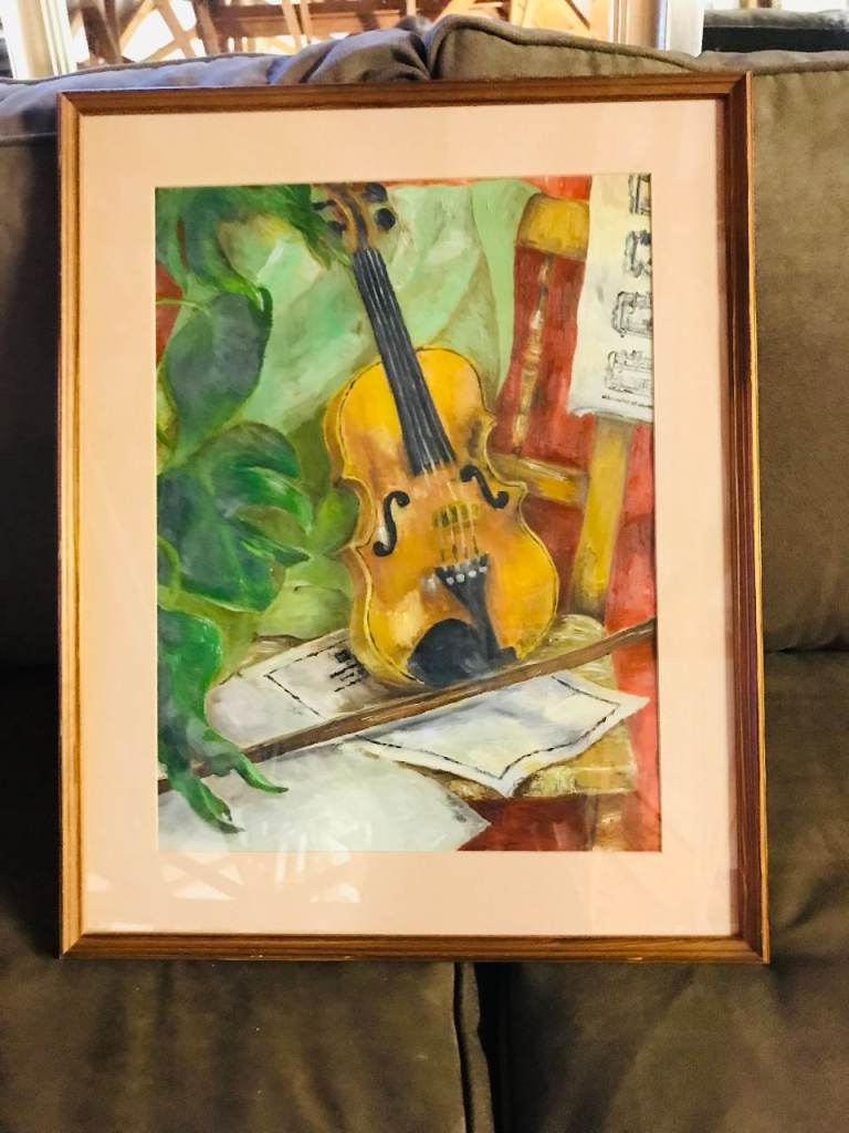 FRAMED OIL PAINTING OF A VIOLIN