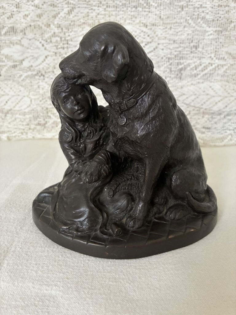 Heredites Cold Cast Bronze Figurine Labrador & Girl Gemma & Jeremy Signed by A. Wynne