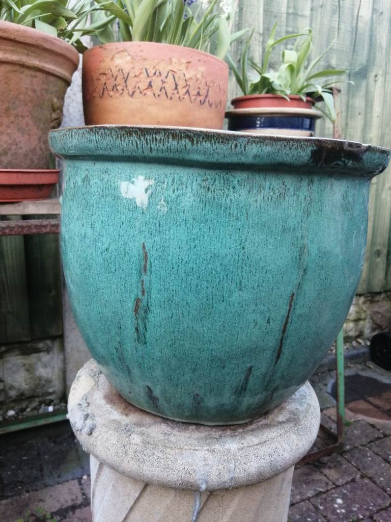 image for Glazed earthenware ceramic tree planter pot W32cm H25cm 