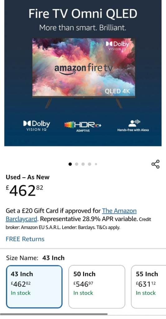 * FREE DELIVERY BEAUTY 43 Inch * AMAZON Omni QLED FIRE * 4K UHDReady SMART TV WIFI FERRARI FREEPLAY 