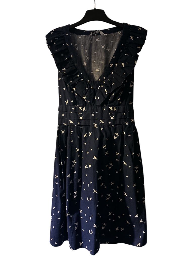 Womens New Look Blue & White Belted Dress Swallow Birds Theme Size 14