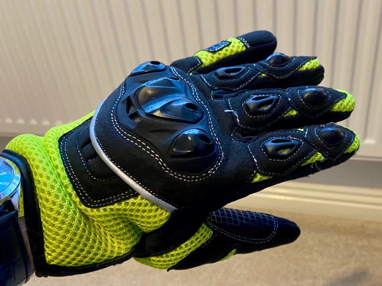 Ventilated Hi-Viz Motorcycle Gloves XL size (medium fit)