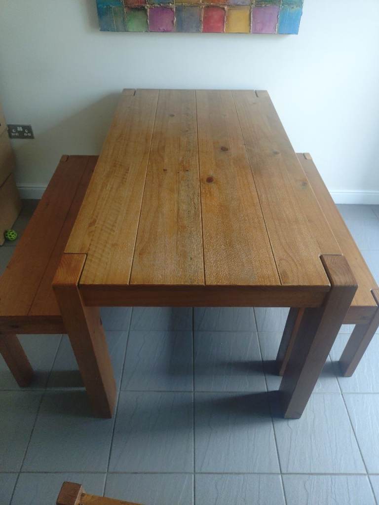 Next Hartford Style Solid Oak Dining Table & Bench Set