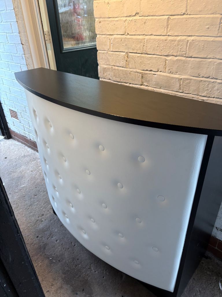 Curved White Tufted Reception Desk / Home Bar Unit