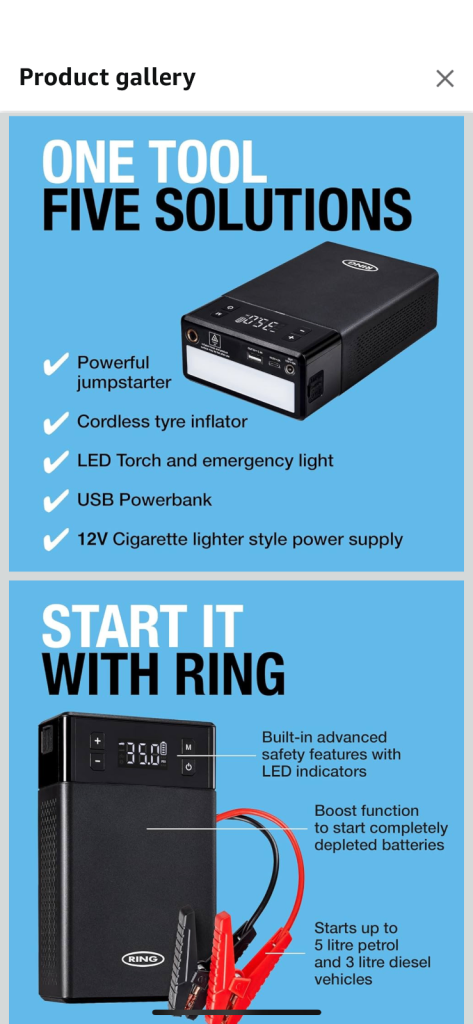 RING Jumpstart 5 in 1 Cordless Tyre Inflator&jump starter Brand NEW