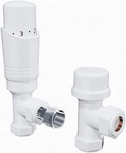 image for New White Angled Thermostatic Radiator Valve Set TRV Radiator Valves