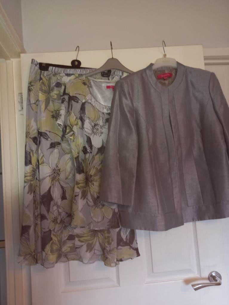 Jacques Vert lemon/silver grey 3 piece wedding outfit