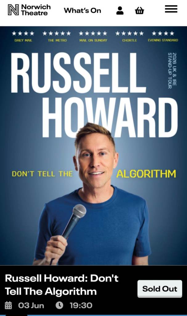 Russell Howard 3rd June Norwich Theatre Royal 7.30pm