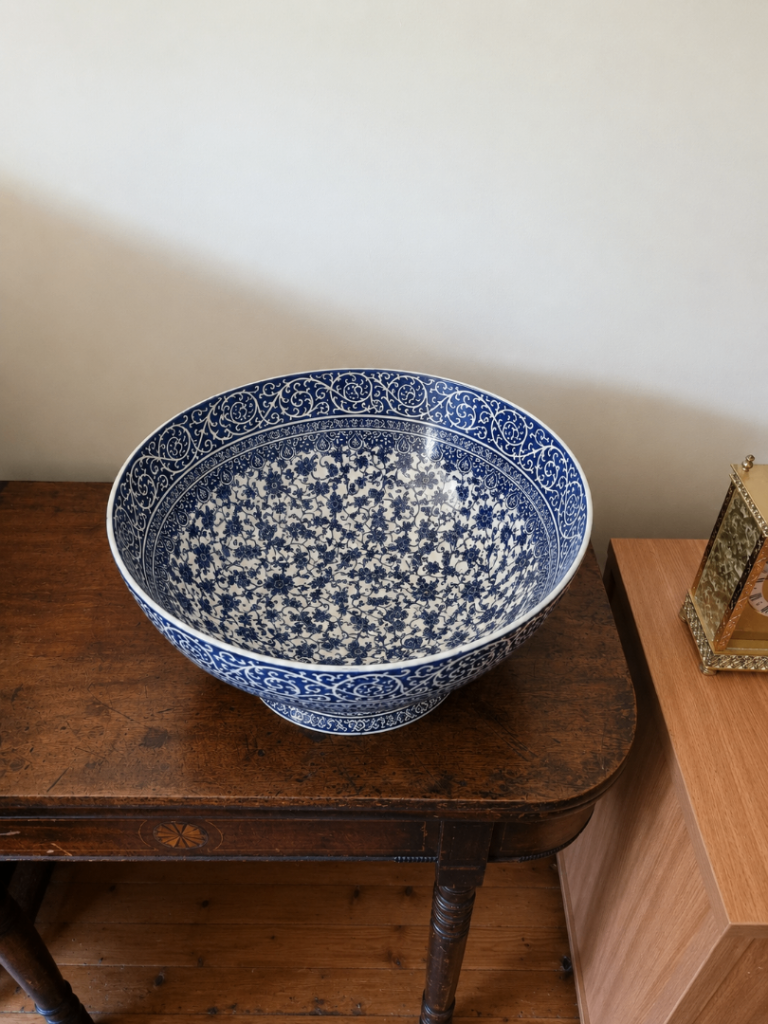 Large Blue and White Burslem Ceramic Decorative Bowl