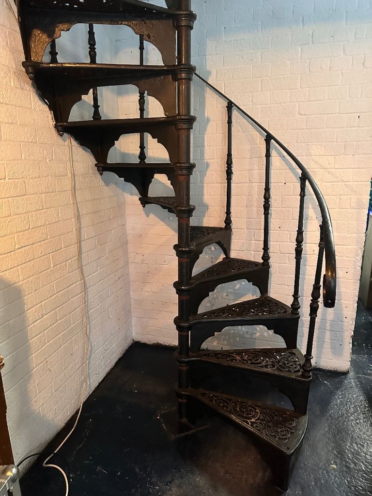 Salvaged Cast Iron Spiral Staircase with Railing Black With 11 Steps