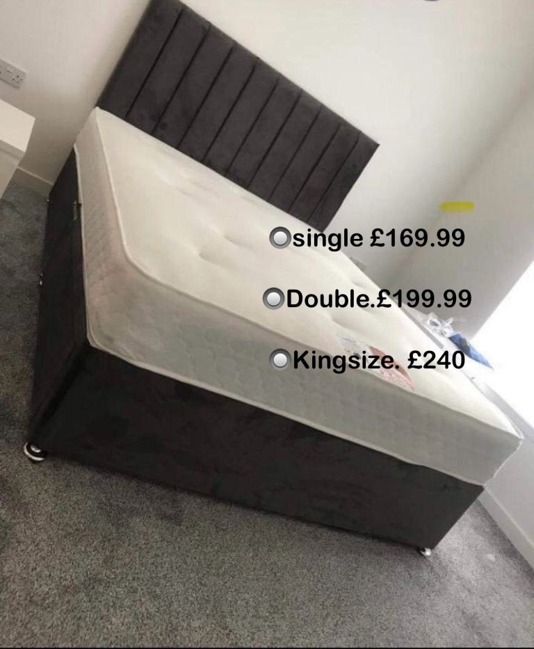 Brand new plush / crush velvet divan bed with mattress and headboard 