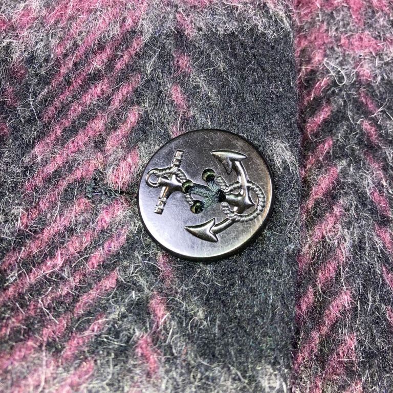 Tartan Blanket Cape Coat Wool Look Anchor Buttons One Size