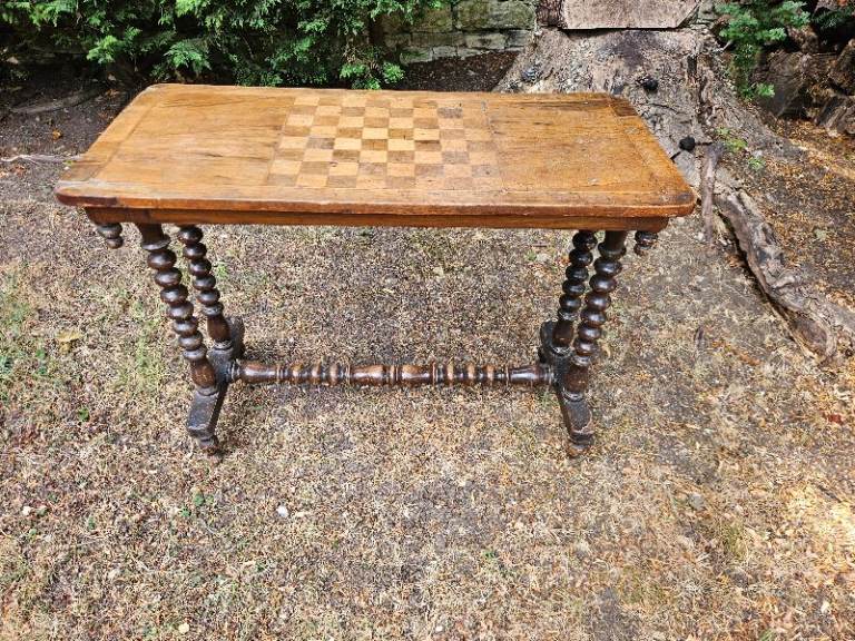 Antique Wooden Chess Table with Barley Twist Legs