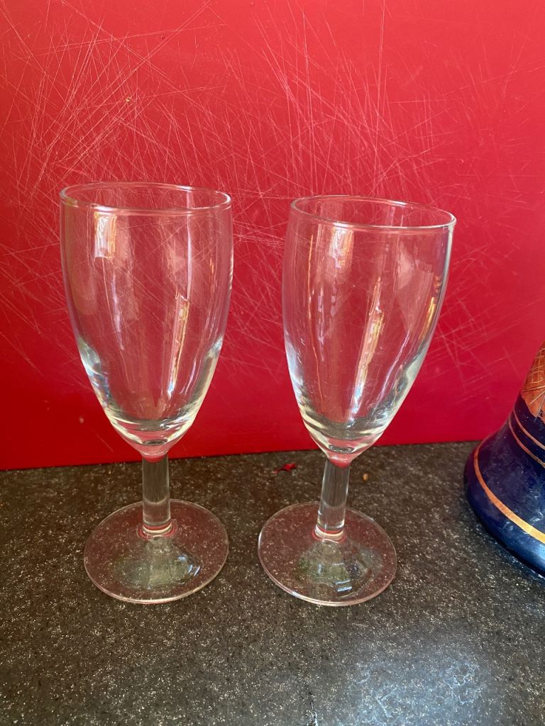 Several dozen wine glasses  & 2 types of decanters available - Good Condition