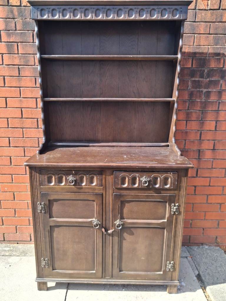 Vintage Solid Wood Dresser with Shelves and Cupboards