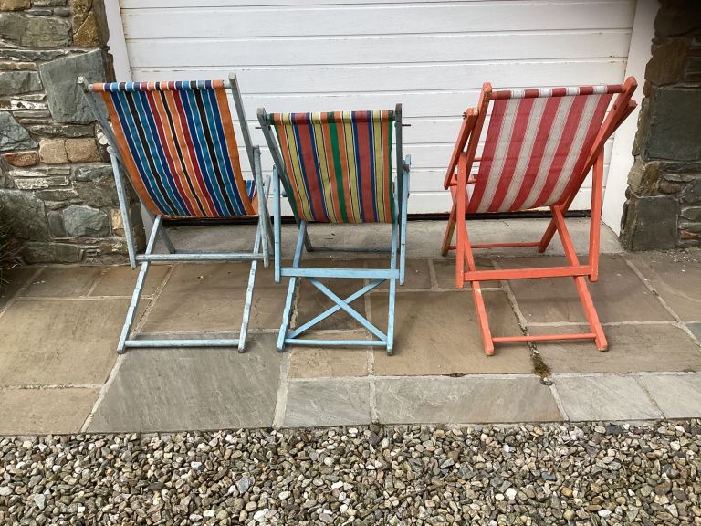 3 Vintage deckchairs as set or stand alone