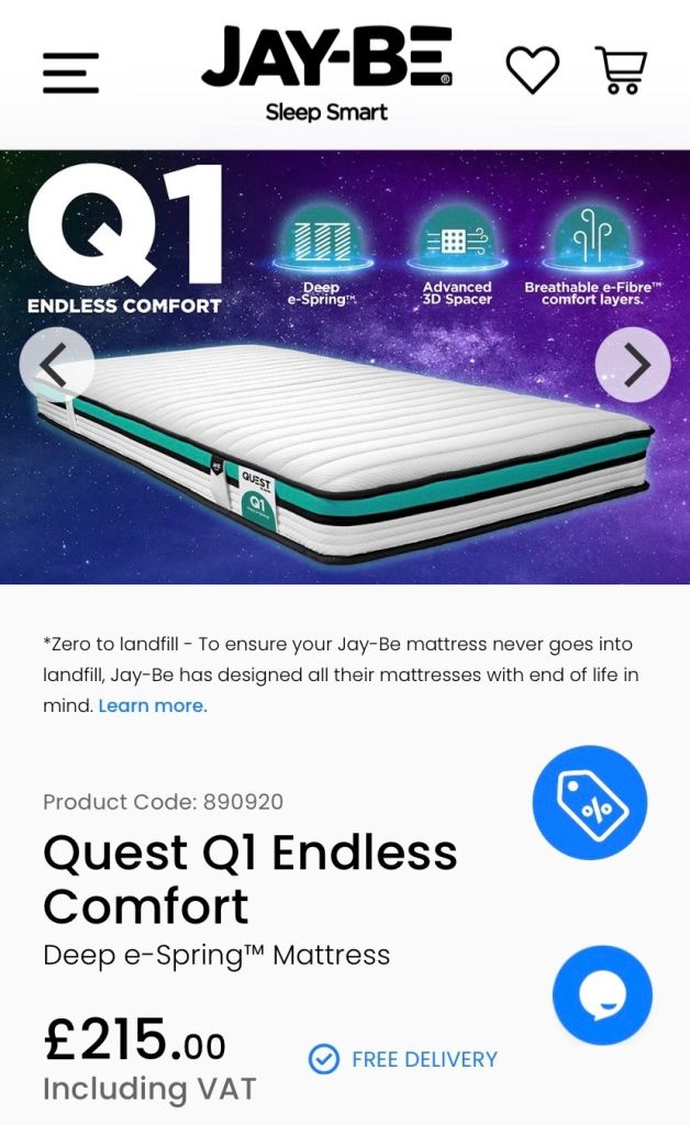 BRAND NEW JAY-BE e-spring single mattress 