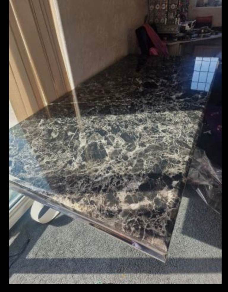 Stylish Black Marble Effect 6 Seater Dining Table - Great Condition