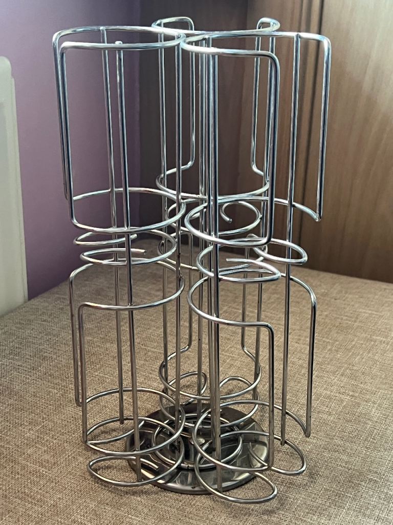 Rotating Coffee Pod Holder – Silver Metal, Good Condition