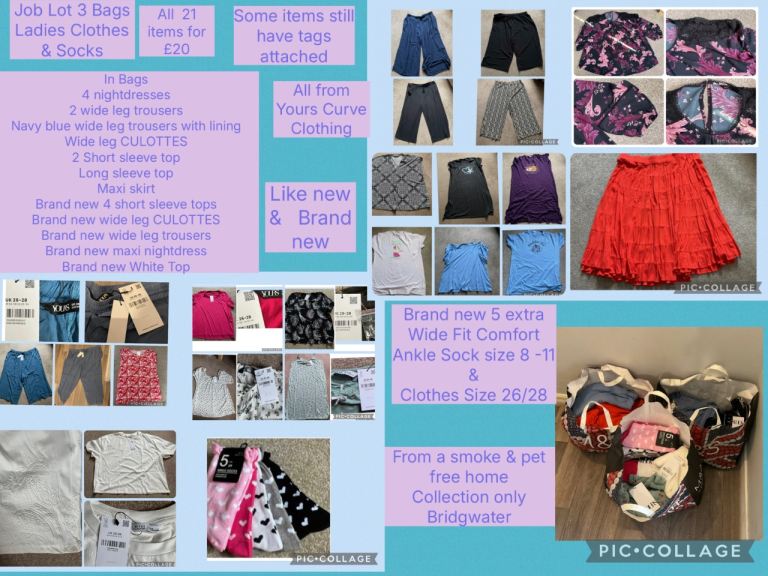 Job Lot 3 Bags Ladies Clothes Size 26/28 & Ankle Socks Size 8-11