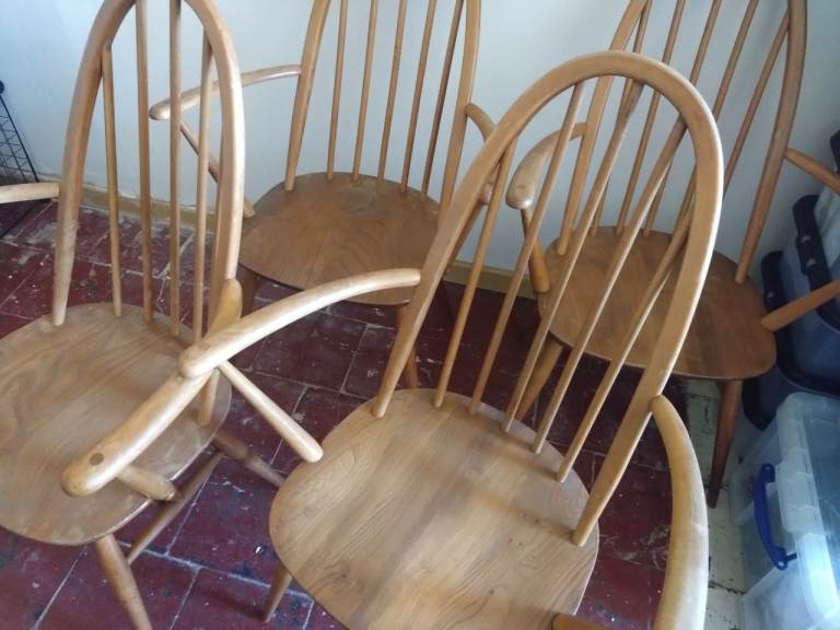4 ERCOL Dining Chairs - Quaker Style 
