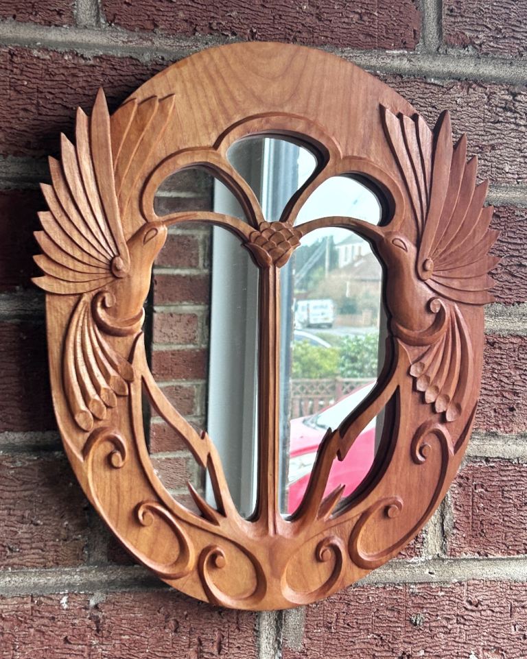 Vintage Hand Carved Wooden Mirror 